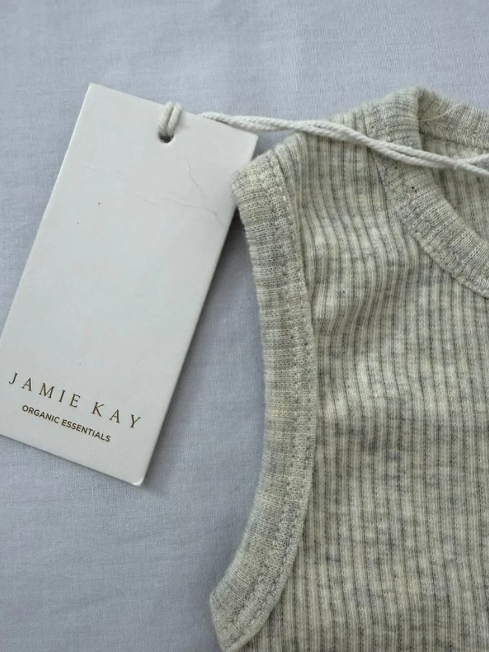 NWT Jamie Kay Organic Ribbed Sleeveless Baby Bodysuit Oatmeal Heather 3-6 Months